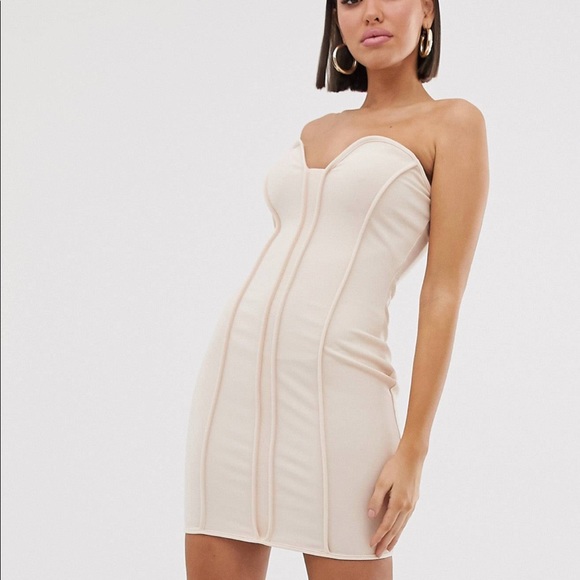 Missguided bandeau bodycon mini dress with seam details in champagne - Picture 4 of 5